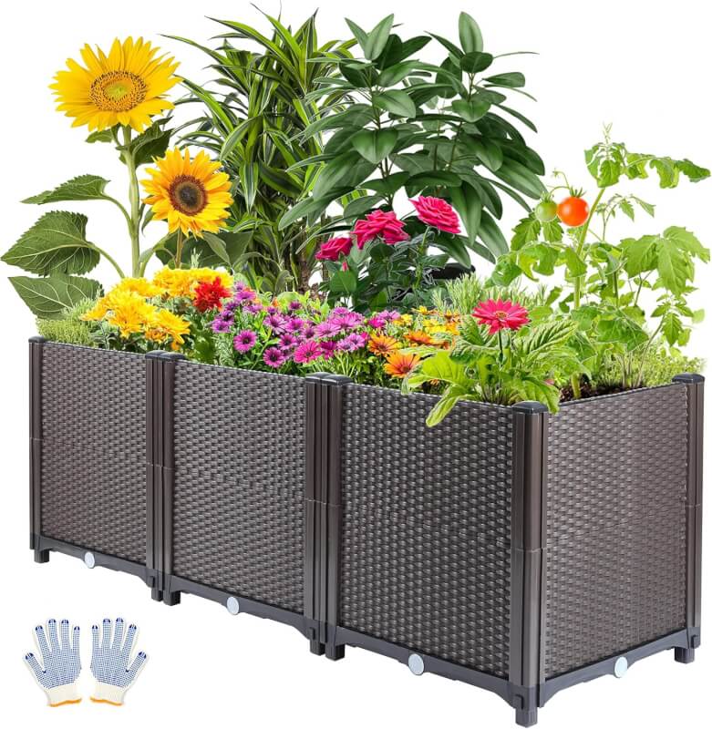 Emalie Deep Raised Garden Bed Plastic Planter Boxes for Vegetables Flowers Herbs and Succulents, 47.2 L X 15.7 D X 16.9 H