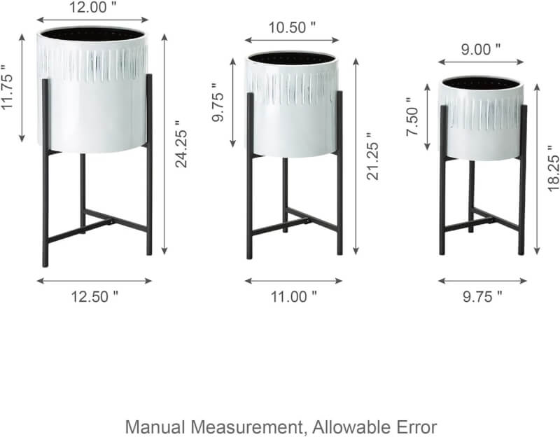 Glitzhome Mid Century Plant Stand with Pot Set of 3 Modern Metal Planters with Stands Flower Pot Holders Perfect for Indoor Outdoor Plants Plant Stand NOT Adjustable, Glossy Black