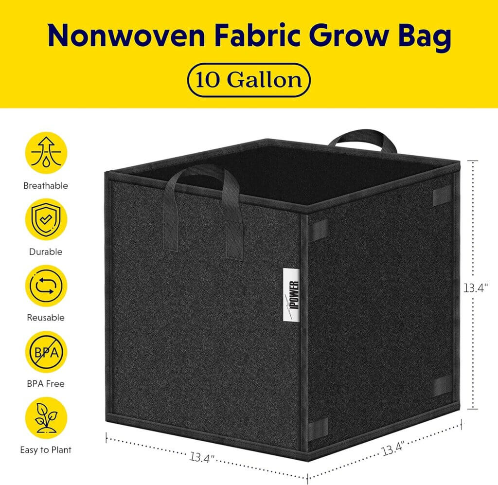 ipower 5 pack 5 gallon square fabric pots aeration thick grow bags with handles for garden growing black 2