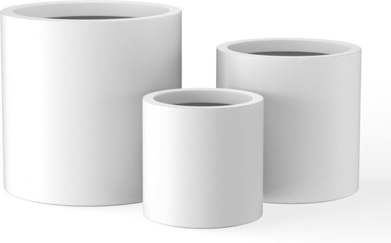 Kante RC0119ABC-C80011 Set of 3 Lightweight Concrete Modern Cylinder Outdoor Planters, 15.8, 12.9 and 9.8 Inch Diameter, Pure White